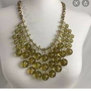 J. CREW Bauble Bubble Necklace Green Statement Tiered Ball Bib Chunky Jewelry